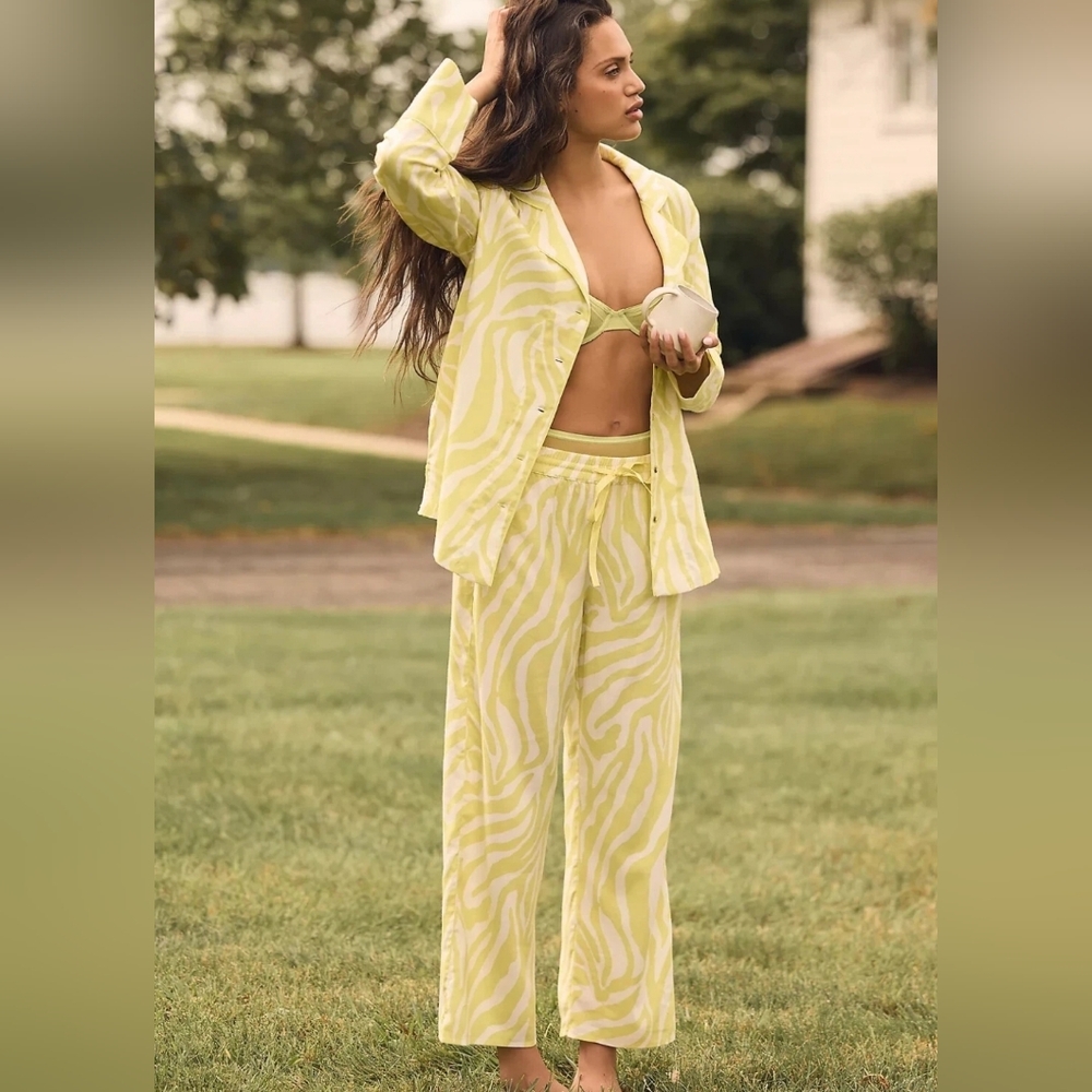 Anthropologie Zebra Print Pajama Lounge Set Cotton Modal Sleepwear Size XS